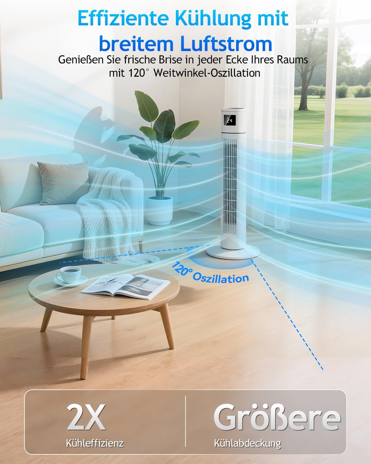 Timiyou Turmventilator 20dB Sehr Leiser für Schlafzimmer & Kühlung mit Fernbedienung | 3 Geschwindigkeitsstufen, 12h Timer, 60° Oszillation,