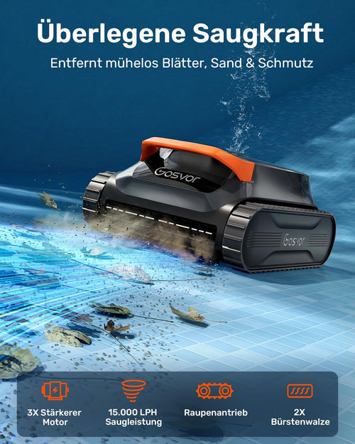 (2026 Neu) Gosvor Poolroboter Wand und Boden, Wasserlinie, Flachzone 4-in-1, Bis zu 200 Min. Laufzeit, Leichtgewicht 6,9 KG, 3μm Ultrafeiner Filter,