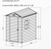 View Gartenhaus Lönneberga 2,5m² Kunststoff | Polypropylen (PP) Geräteschuppen witterungsbeständig 124 x 191 x 167/199 cm (B x T x H) grau image 3