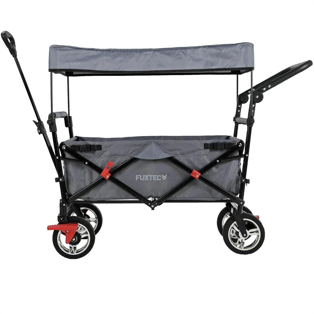 Bollerwagen FUXTEC FX-CT700, Carro Plegable Gris para el Transporte de niños, Ciudad, Campo, Playa o montaña - con Capota Anti-UV, asa de Empuje,