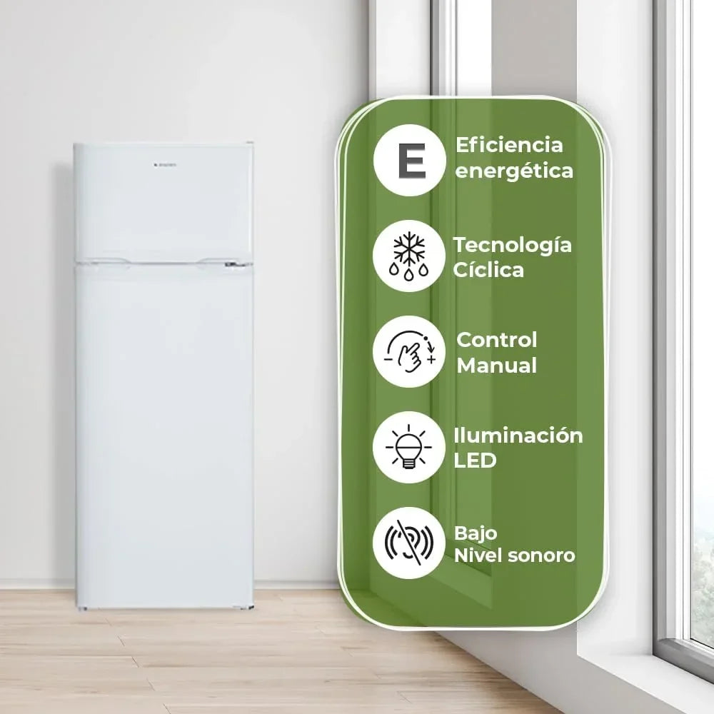 Aspes Frigorífico 2 Puertas Blanco AF145503E. Capacidad 206 Litros, Puerta Reversible, Bajo Nivel Sonoro, Eficiencia Energética Clase E