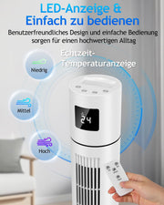 View Timiyou Turmventilator 20dB Sehr Leiser für Schlafzimmer & Kühlung mit Fernbedienung | 3 Geschwindigkeitsstufen, 12h Timer, 60° Oszillation, image 4