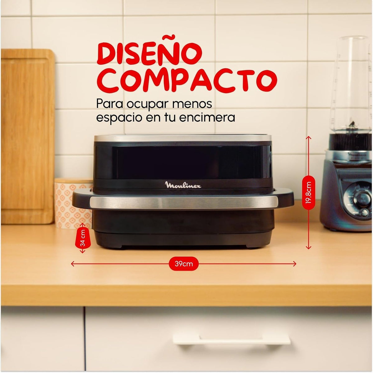 Moulinex Freidora de Aire Easy Fry XL Surface, 2200 W, Doble Resistencia, Cocción Uniforme, Cesta Ancha, 10 Programas Automáticos, Horno para Pizzas,