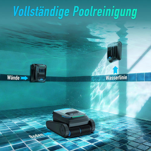 (2026 Neu) PC10 Poolroboter, Poolsauger Akku Kabelloser, Poolroboter Boden und Wand, Wasserlinie, 18927 LPH, Intelligenten Navigation, Wandklettern,