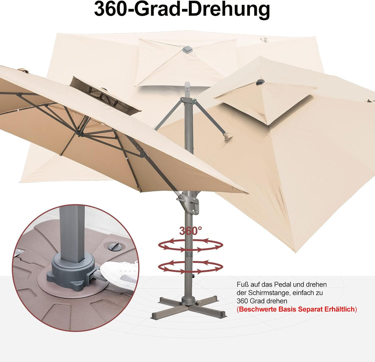 LKINBO Sonnenschirm 300 x 400 cm Rechteckig mit Ständer und Kurbel, Groß Ampelschirm Terrassenschirm 360°Drehbar Parasol Windfest Gartenschirm