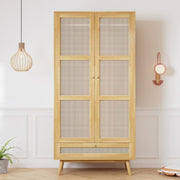 View Soweiz Armario con barra, armario de 2 puertas, dormitorio, red de ratán, sala de estar, con tapa inferior abatible, tableros de partículas+ratán de image 5