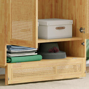 View Soweiz Armario con barra, armario de 2 puertas, dormitorio, red de ratán, sala de estar, con tapa inferior abatible, tableros de partículas+ratán de image 3