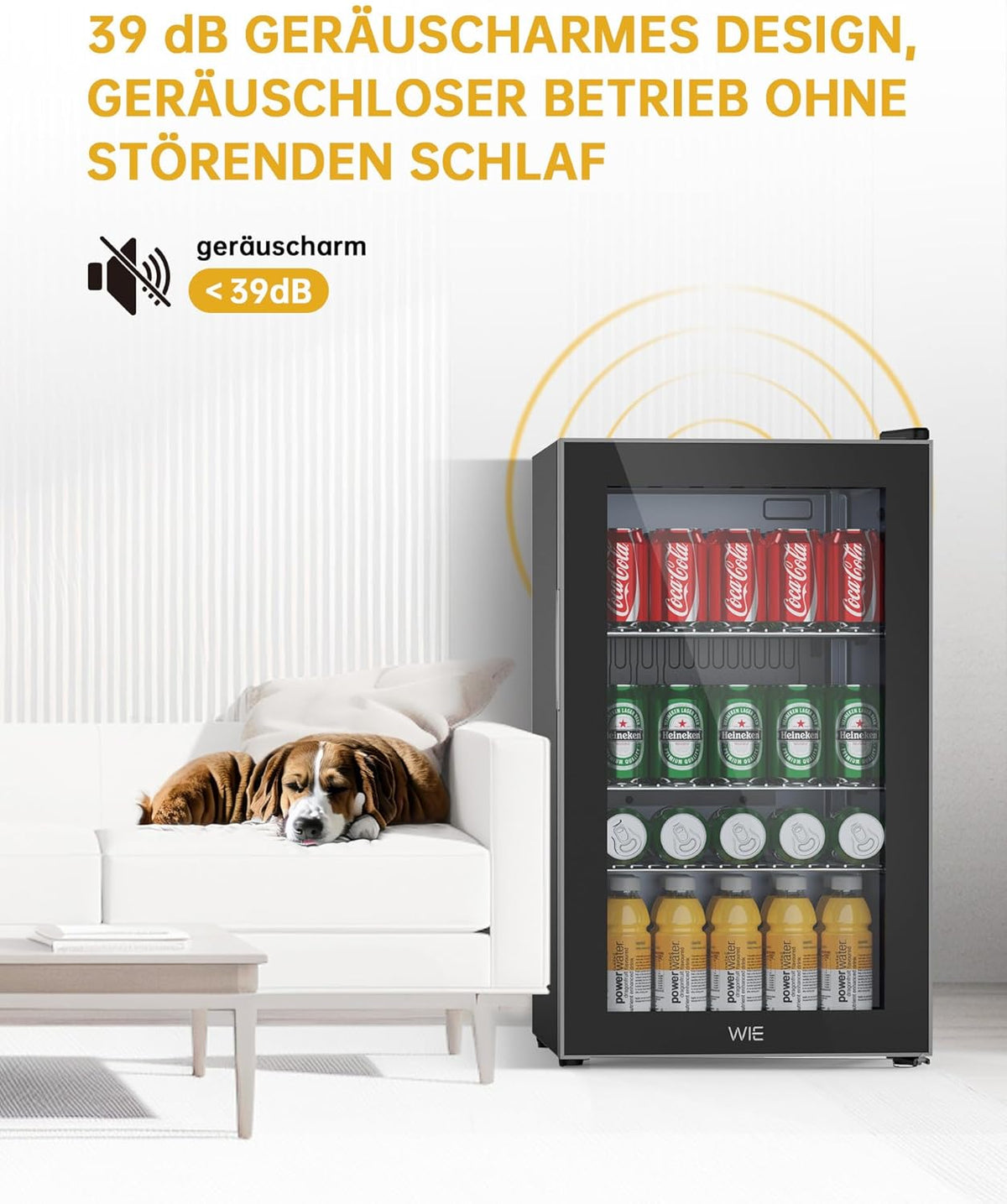 WIE Mini Kühlschrank Getränkekühlschrank 70 Liter mit Doppelte Glastür mit Verstellbaren Ablagen Indoor Outdoor Klein Bierkühlschrank Leise 105 Dosen