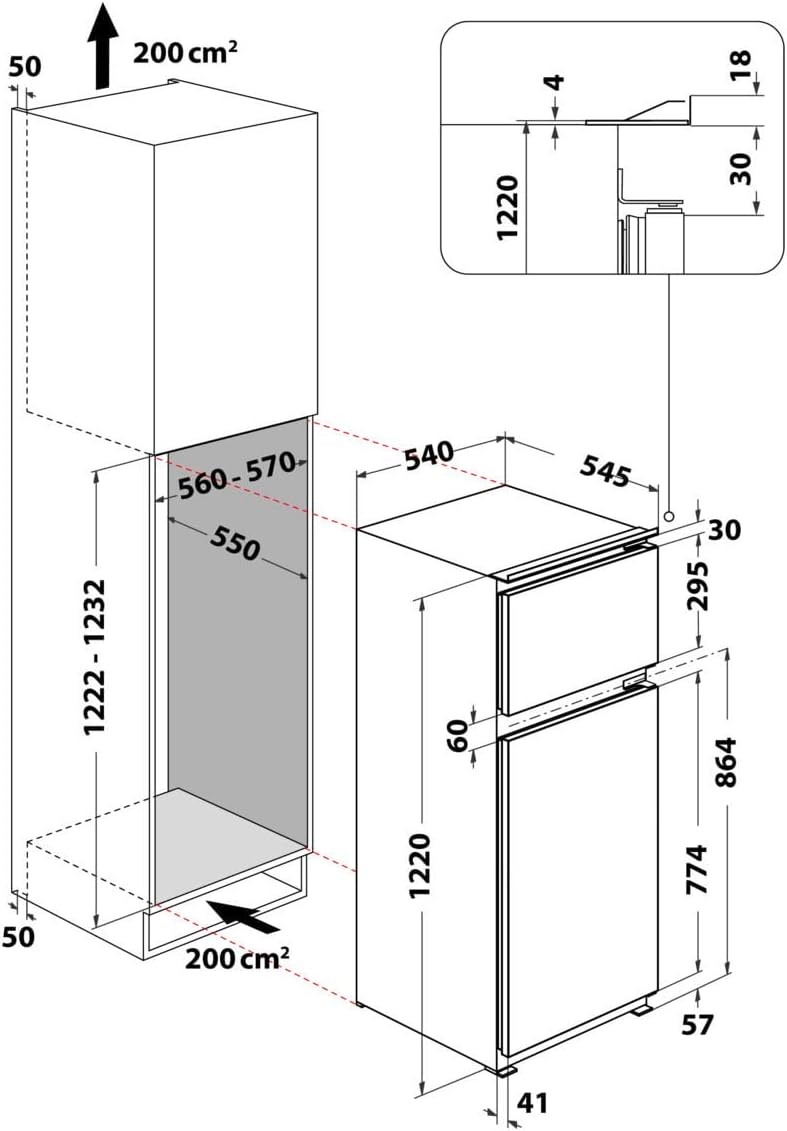 Bauknecht KDI 12S2 Einbau-Kühl-/Gefrierkombination, 173 l, elektronische Temperaturregelung, Abtauautomatik, LED-Beleuchtung, 36 dB leise,