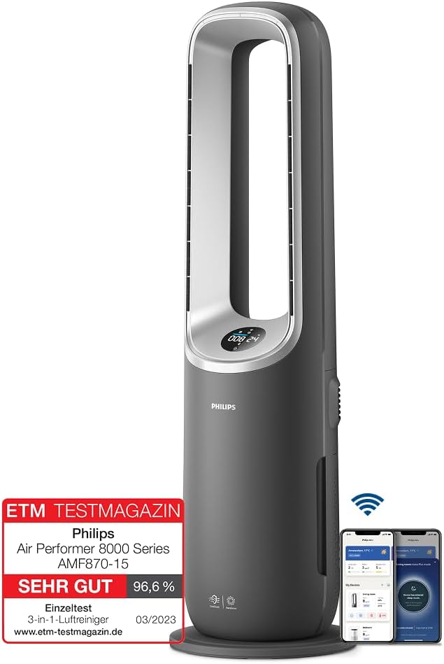 Philips Air Performer 3-in-1: Luftreiniger, Heiz- und Kühlgebläse - Reinigt 70 m², Entfernt 99,97% der Allergene und Schadstoffe. HEPA-Filter,