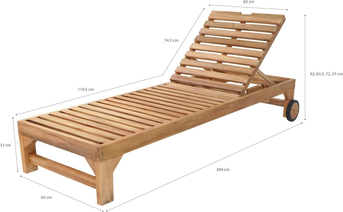 AXI Rama Gartenliege aus Teak Holz mit Kissen | Sonnenliege aus Teakholz mit Verstellbarer Rücklehne - 4 Positionen | Sonnenbett/Liege mit Rollen für