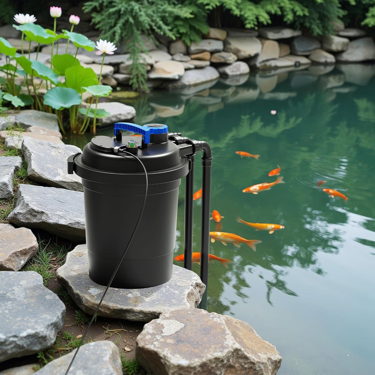 Wiltec CPF-250 Druckteichfilter 10.000 l/h / 11 W UVC Einheit, Teichdruckfilter für Teiche bis 10.000 Liter, Teichklärer, Filteranlage