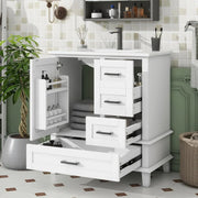 View Moimhear Mueble de baño de pie, lavabo, lacado completo, tres cajones silenciosos, lavabo de cerámica integrado (blanco, 76 x 46 x 83,5 cm) image 1