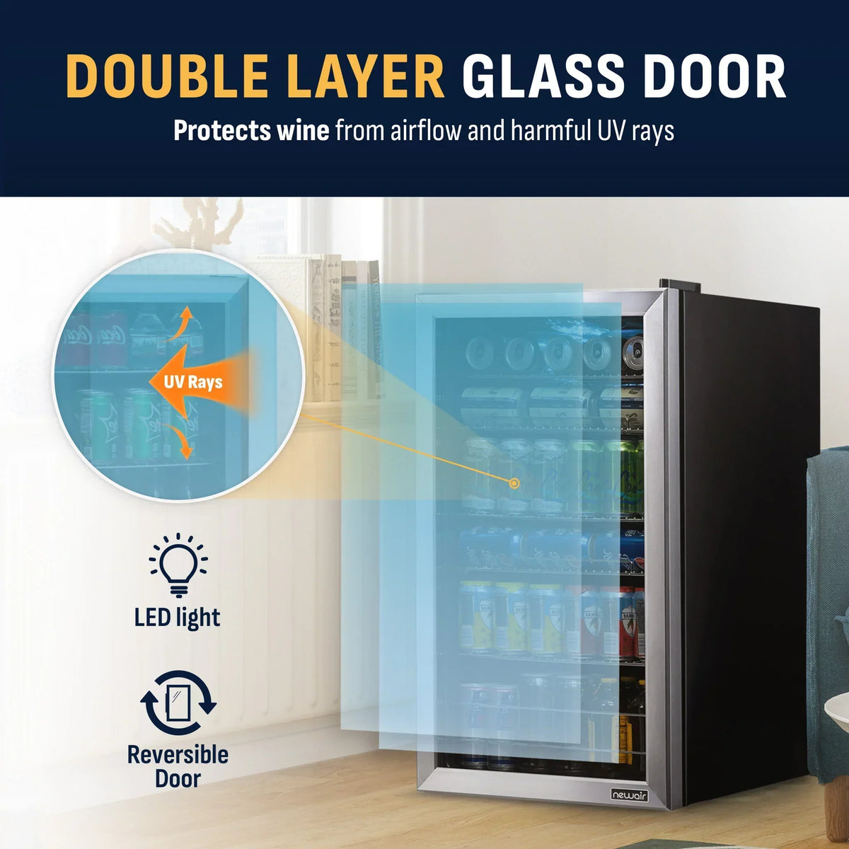 2026 Newair Refrigerador de Bebidas Independiente de Acero Inoxidable – 126 Latas – 18,9"