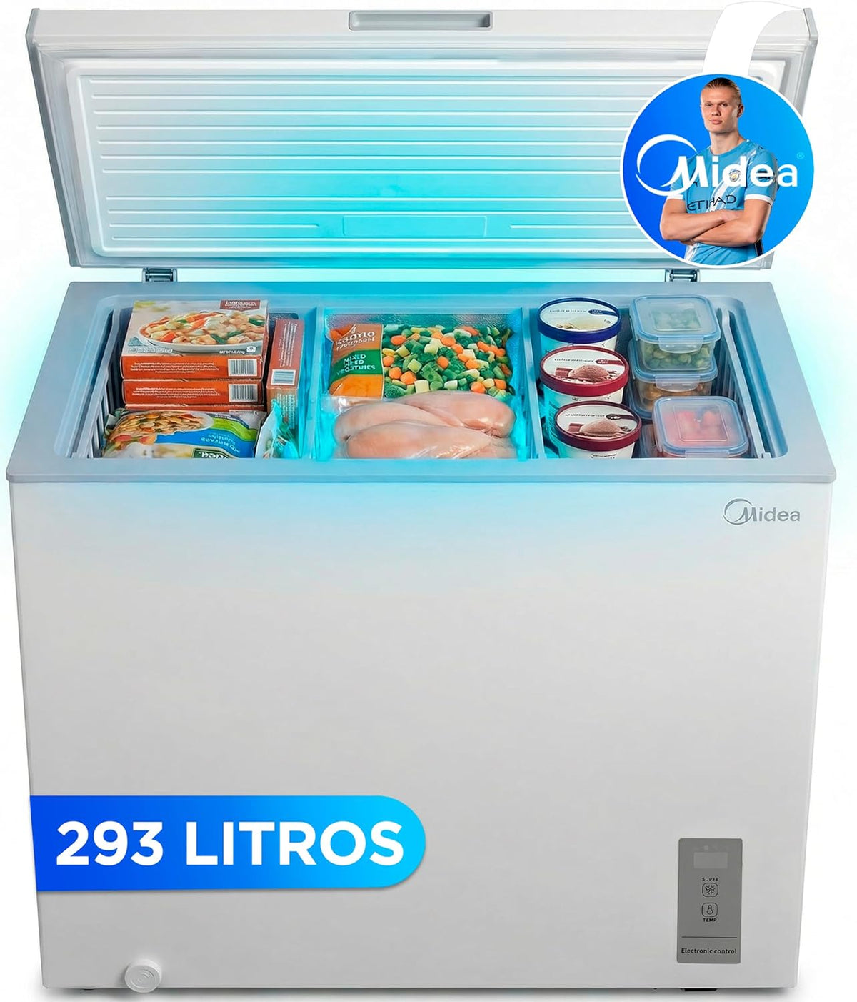 MIDEA Arcon Congelador Pequeño de 293L | Congelador Horizontal Convertible a Frigorífico con Motor Inverter, Control Electrónico de Temperatura,