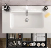 View Mueble de Baño BEQUIA Plus Metal 3C 90cm Roble | Lavabo Porcelana Grifo Derecha image 6