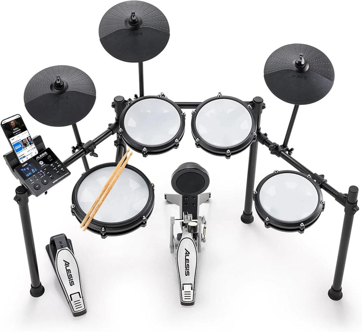 Alesis Nitro Max Kit Batería Electrónica con Parches Silenciosos de Malla, Caja de Doble Zona de 10", Bluetooth, 440+ Sonidos Auténticos, Lecciones