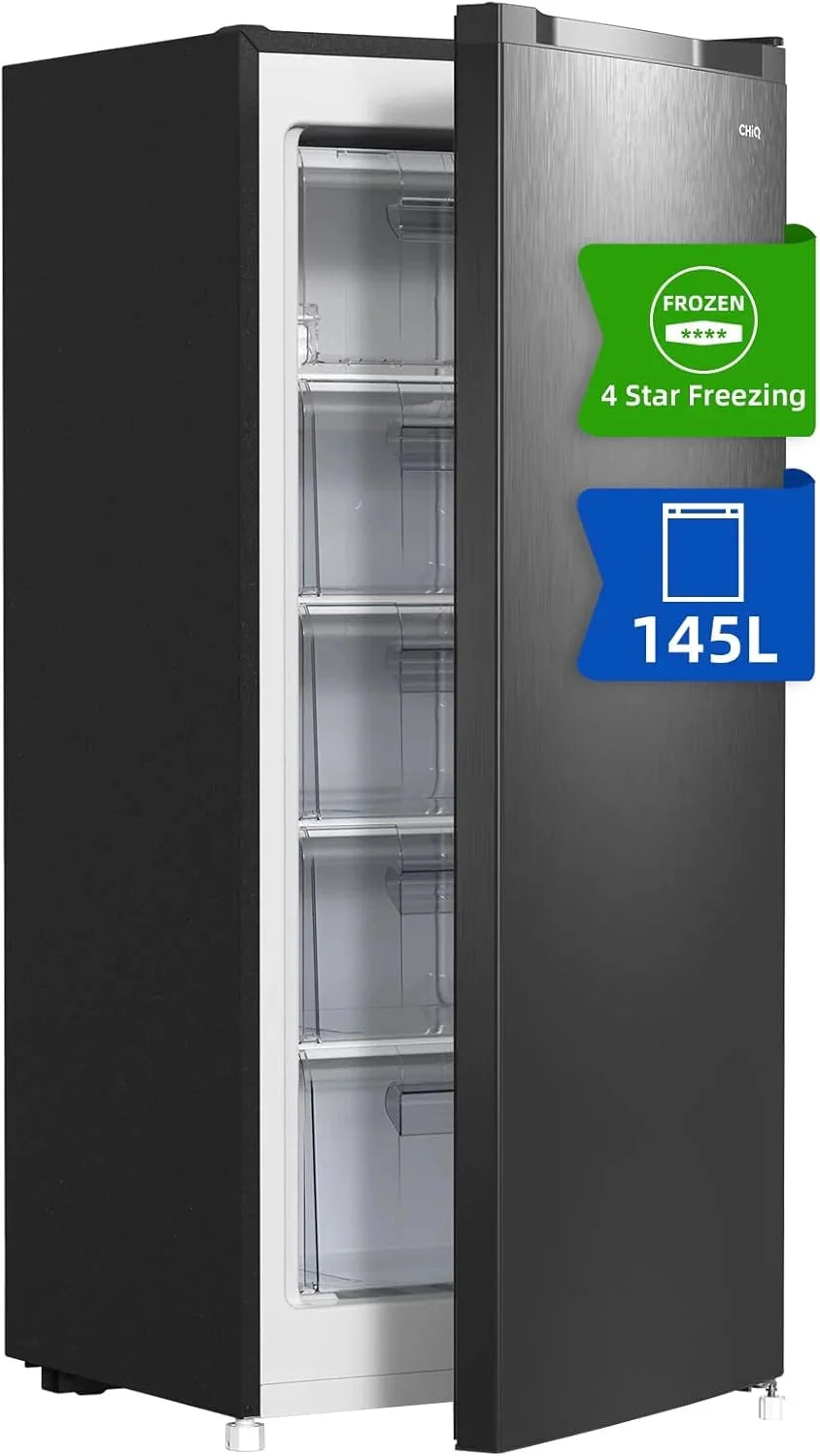 Congelador vertical independiente CHiQ, 145L de capacidad, congelación rápida, termostato ajustable, silencioso, puerta reversible, negro,