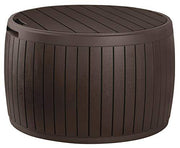 View 37 Gallon Round Deck Box, Patio Table for Outdoor Cushion Storage, Brown image 1