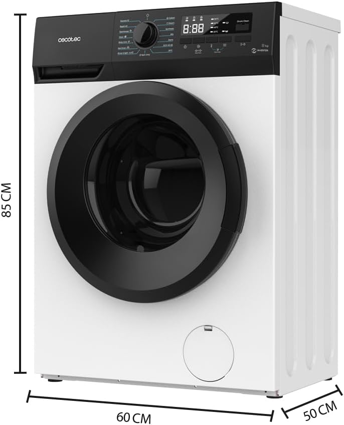Cecotec Lavadora 8Kg de Carga Frontal Bolero DressCode 8300 Inverter A. 1950W, Revoluciones Programables hasta 1400 rpm, 15 Programas, Bajo Consumo,