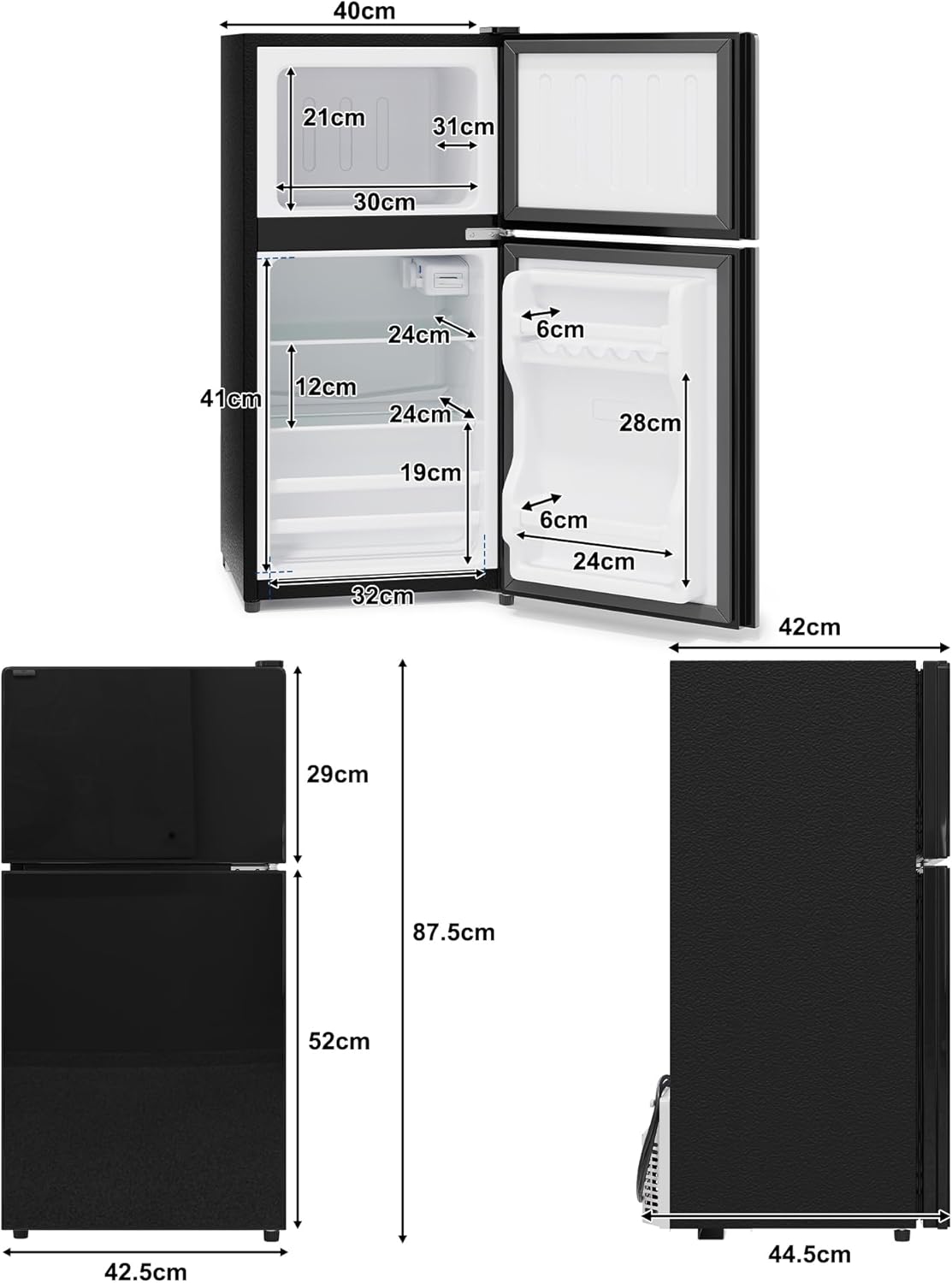 Merax Kühlschrank mit Gefrierfach, 60L Kleiner Kühlschrank, kompakt, Glastür, LED-Innenbeleuchtung, manuelle Temperaturregelung, Glasablagen, 45 dB(A)