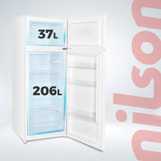 View NILSON Frigorífico 2 Puertas Blanco NF145500E. Capacidad 206 Litros, Puerta Reversible, Bajo Nivel Sonoro, Eficiencia Energética Clase E image 2