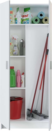 View Habitdesign Multi-Purpose Wardrobe, Broom 2 Doors 3 Shelves, 180 x 73 x 37 cm (H x W x D – cm), Matt White image 4