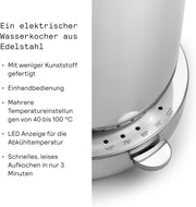 View Aarke Wasserkocher aus Edelstahl mit mehreren Temperatureinstellungen, 360° drehbarem Sockel, leisem Kochvorgang und tropffreiem Ausgießer, image 4