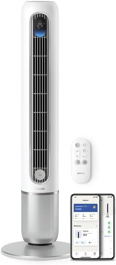 Philips Smarter Turmventilator 7000 Series – 8,4 m/s stark, ultraleise 22 dB, energieeffizient, App & Fernbedienung, Wlan, 12 Stufen, Schlafmodus,