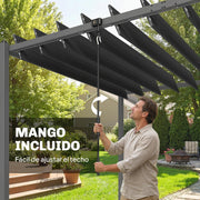 View Outsunny Pérgola de Jardín 3x5,7 m, Cenador de Jardín con Techo de Lamas Ajustable a 90°, Manivela, Estructura de Aluminio, Protección UPF50+, image 5
