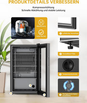 View WIE Mini Kühlschrank Getränkekühlschrank 70 Liter mit Doppelte Glastür mit Verstellbaren Ablagen Indoor Outdoor Klein Bierkühlschrank Leise 105 Dosen image 3