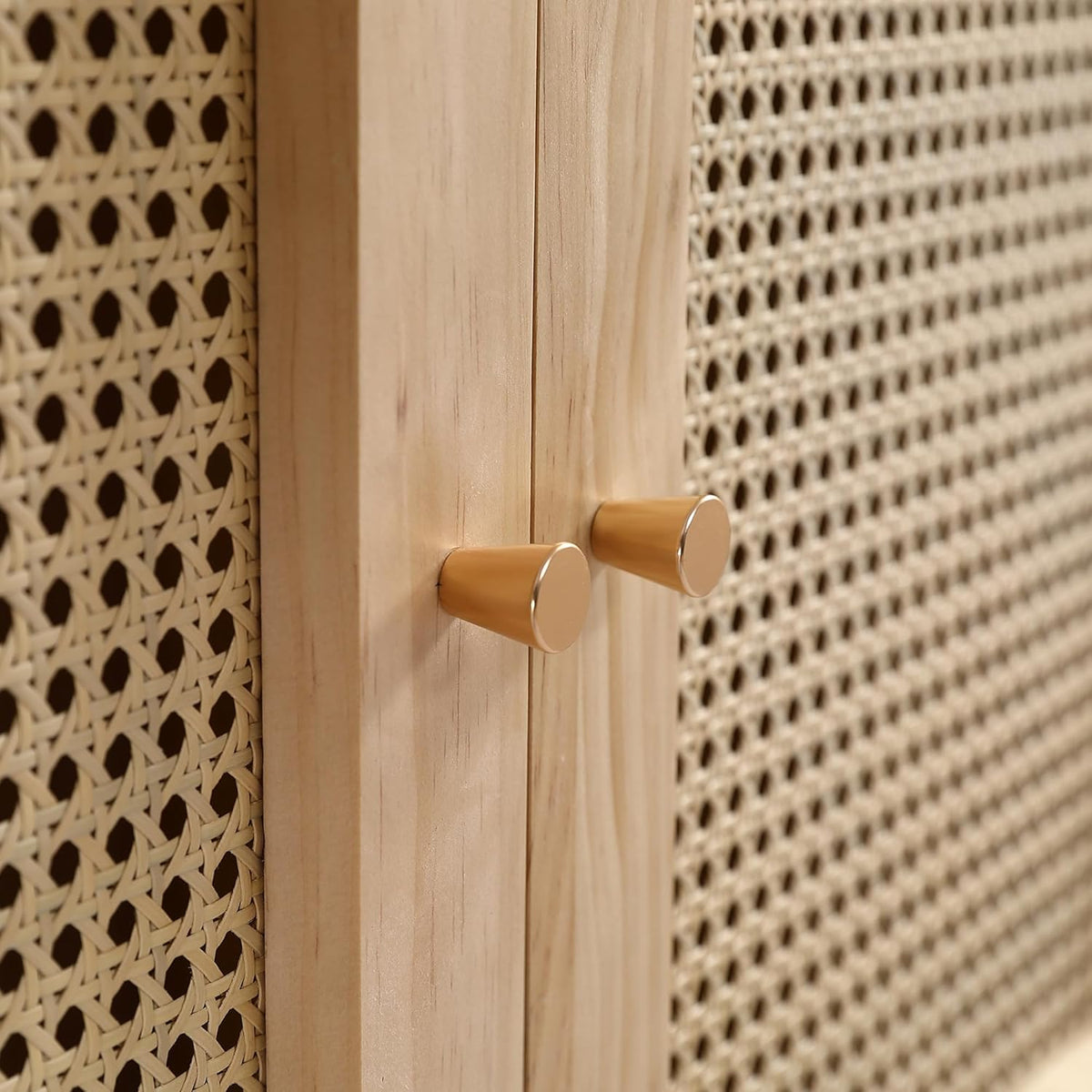 Soweiz Armario con barra, armario de 2 puertas, dormitorio, red de ratán, sala de estar, con tapa inferior abatible, tableros de partículas+ratán de