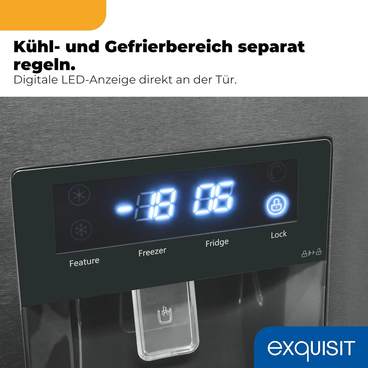 Exquisit Frenchdoor Kühl-Gefrierkombination | 506 l Nutzinhalt, Energieklasse E, 41 dB, No Frost Kühlen & Gefrieren, Schnellgefrieren, Wasserspender,