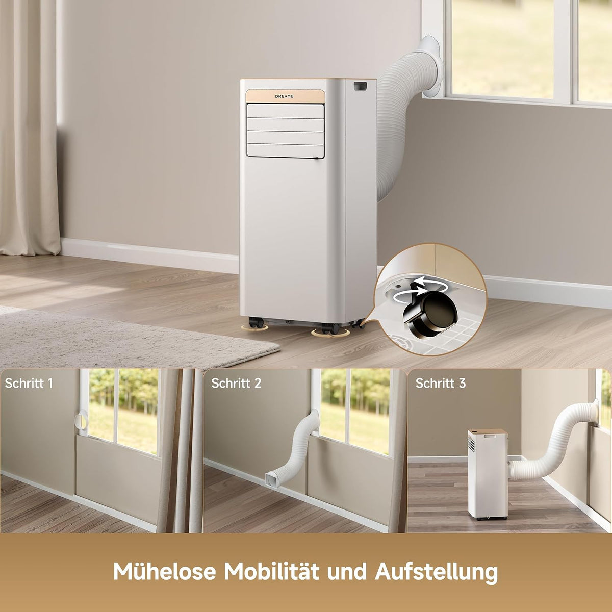 DREAME P-Wind10 7000 BTU Tragbare Klimaanlage, 3-in-1: Kühler & Entfeuchter & Ventilator. 3D Airflow, App- & Fernsteuerung, Schlafmodus,