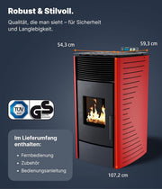 View NEMAXX P12 Pelletofen 13,6 kW A+ bis 300 m³ – Auto-Reinigungszyklus, ECO-Modus, Wochenprogramm & mechanische Reinigungsunterstützung – Rot image 4