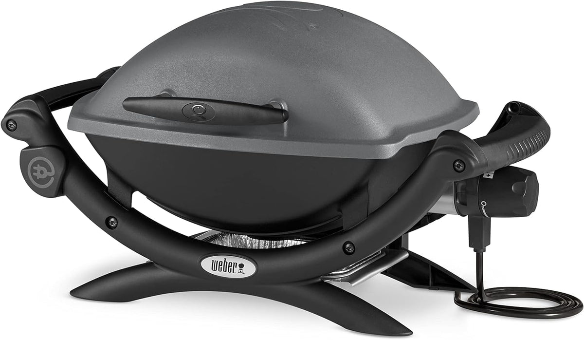 Weber Q1400 Elektrogrill, 43 x 32cm Grillfäche, portabler BBQ Grill, 2-geteilter porzellanemaillierter Guss-Grillrost, Aluminiumguss Deckel & Gehäuse