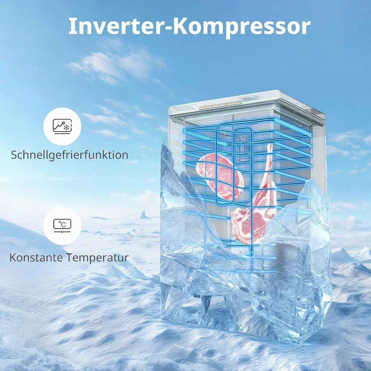 Comfee 198L Gefriertruhe, leise 37 dB, 4-Sterne-Gefrieren, Kühl-/Gefrier-Konvertierung (1–10°C / -24––12°C), 24‐h‐Schnellgefrierung 9kg,