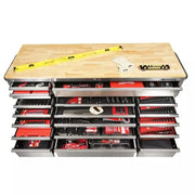 View 72 in. 18-Drawer 24 in. D Mobile Workbench with Solid Wood Top Stainless Steel image 5