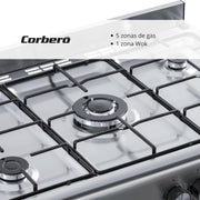View Corbero - Cocina de gas butano 5 fuegos | CC510GB90X | 80x90x60 | Horno de 60L con puerta doble | Wok en medio| Encendido Manual | Cajón image 3