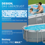 View Bestway Power Steel Frame Pool Set mit Filterpumpe 305 x 200 x 84 cm, grau, oval image 6
