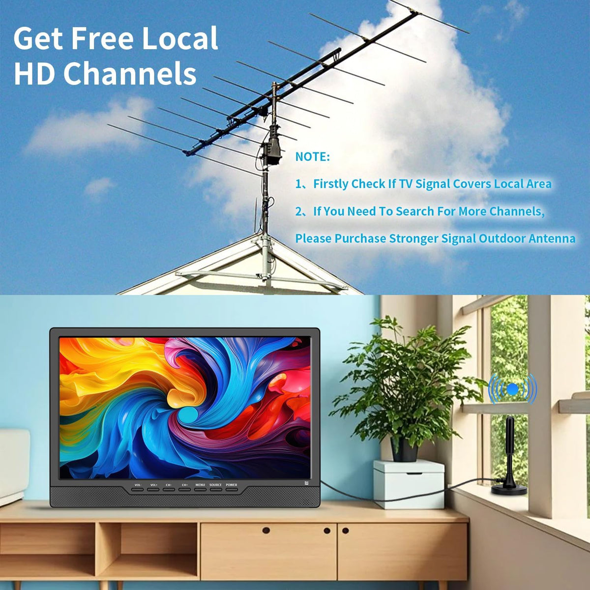 KCR Televisión, TV de 12 V con sintonizador digital DVB-T2, HDMI, USB, control remoto, portátil para dormitorio, cocina, caravana, 14 pulgadas, color