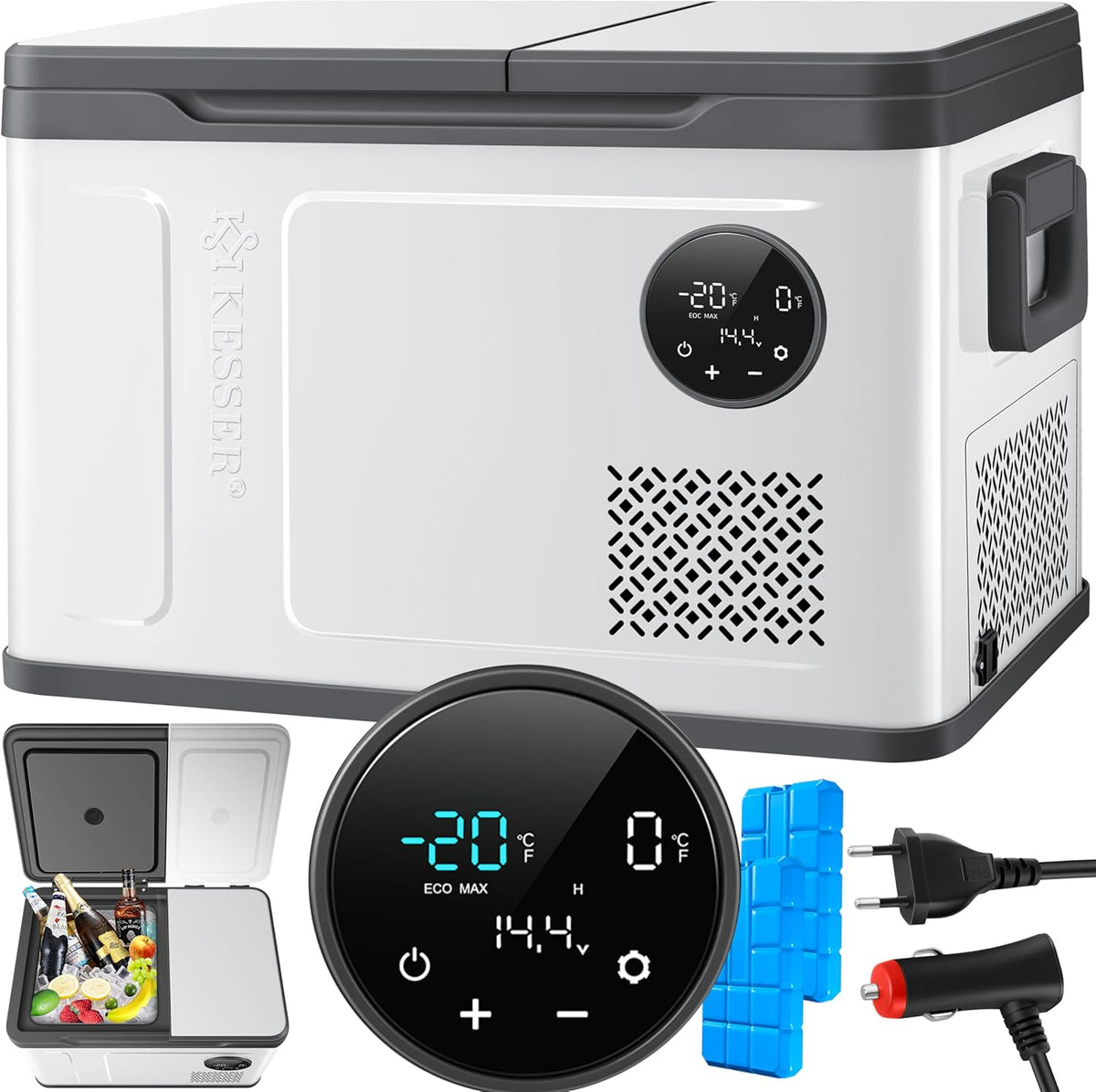 KESSER Kompressor Kühlbox 2in1 Doppelzone Kühl & Gefrierfach elektrische Gefrierbox mit 2x Kühlakkus & LED-Touch-Bedienung | Kühlschrank Kühlung bis -