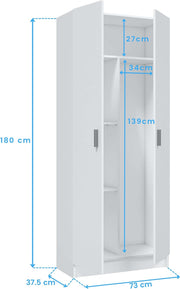 View Habitdesign Multi-Purpose Wardrobe, Broom 2 Doors 3 Shelves, 180 x 73 x 37 cm (H x W x D – cm), Matt White image 3