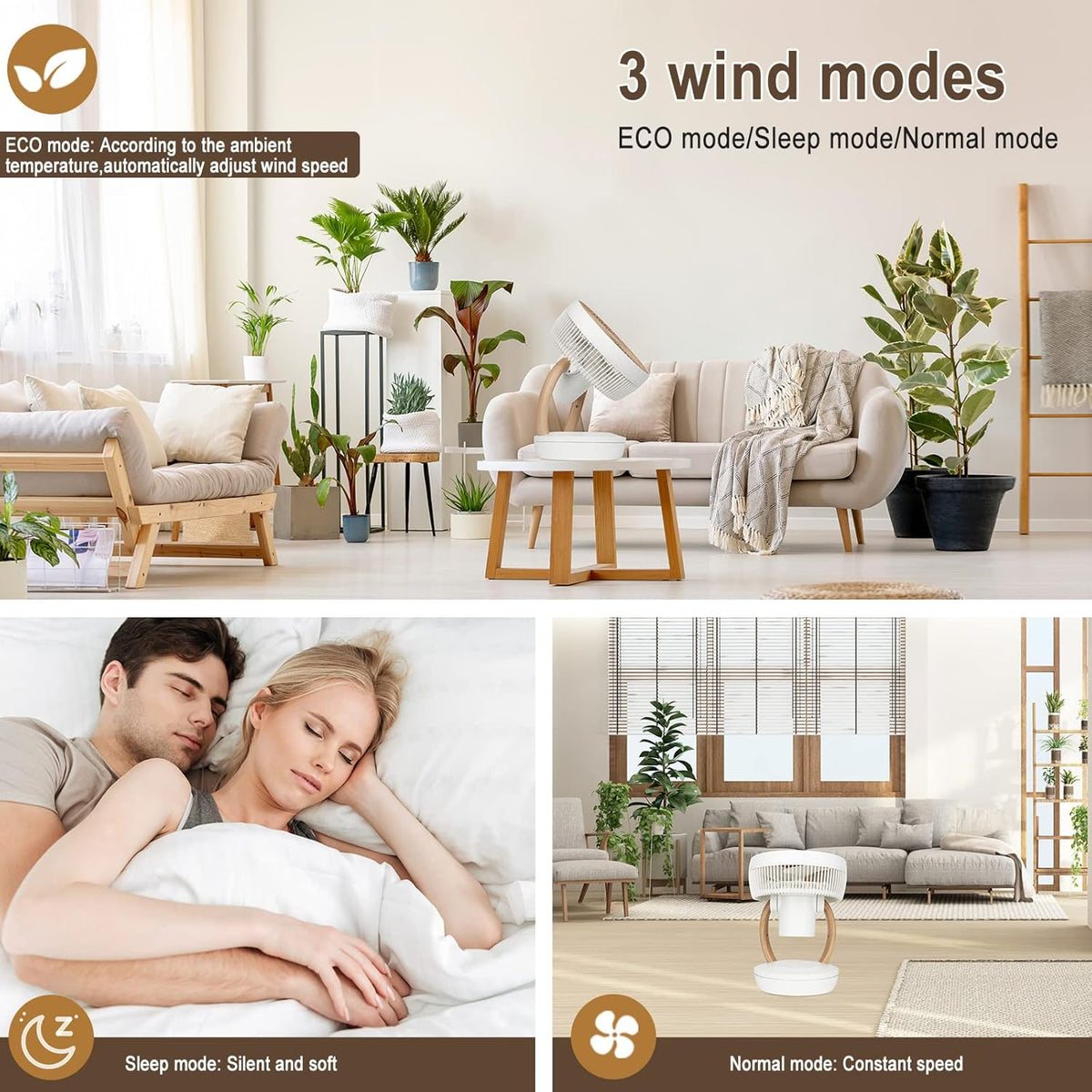 MYCARBON Ventilator sehr leise DC Motor 20dB 1850m³/h Luftmenge 8 Stufe ECO Modi Tischventilator 3D Luftumwälzer für 30m² Schlafzimmer Turbo