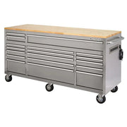 View 72 in. 18-Drawer 24 in. D Mobile Workbench with Solid Wood Top Stainless Steel image 1