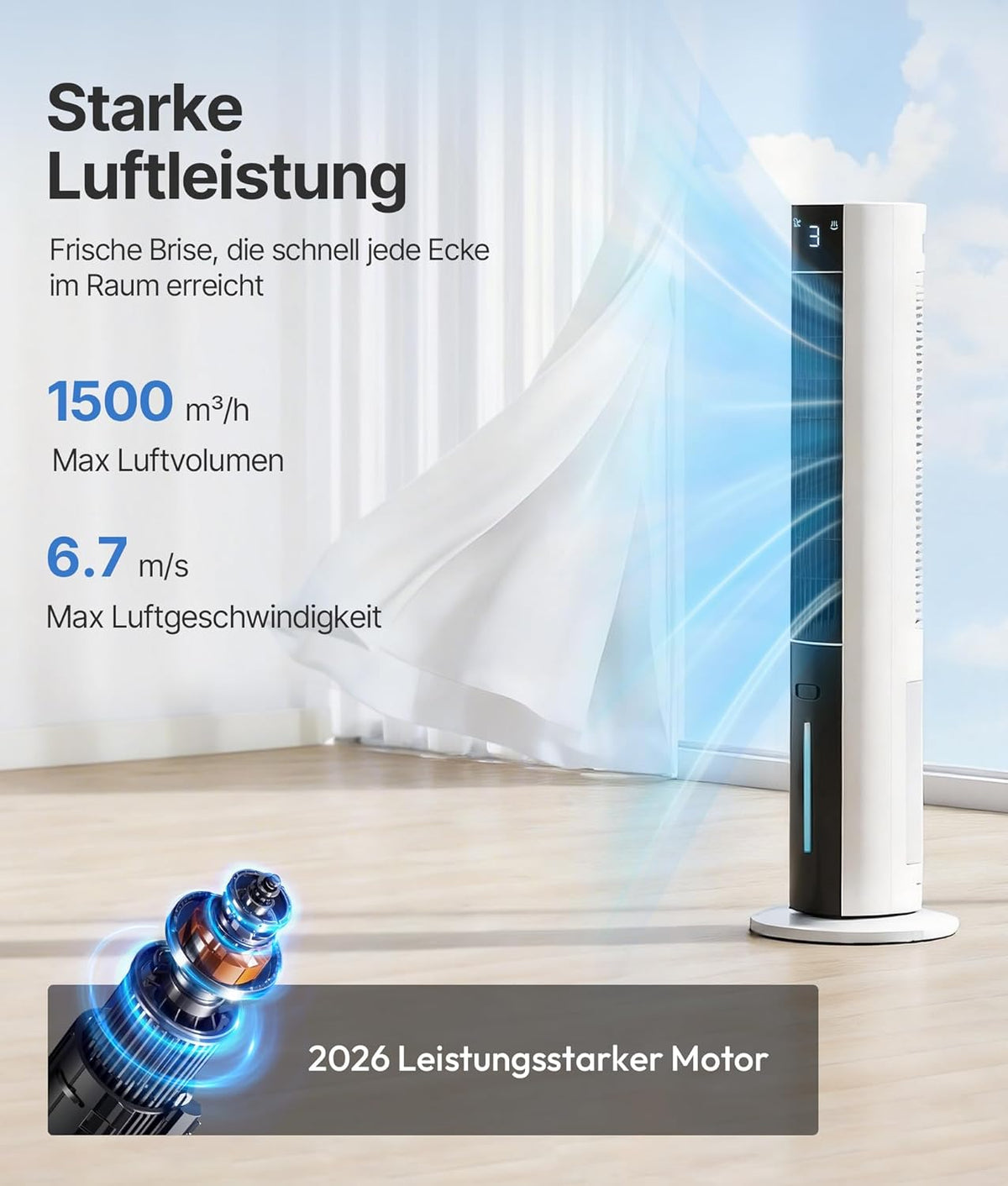 Turmventilator Luftkühler mit Wasserkühlung - Mobile Klimaanlage ohne Abluftschlauch, Ventilator mit Kühlung Leise, 3 Modi-12H Timer-Aroma-