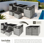 View tectake Lounge Möbel Set 4X Stühle, 4X Hocker, 1x Tisch, platzsparende Cube Aufbewahrung, Outdoor Rattan Gartenmöbel für Balkon, Garten und Terrasse, image 5