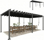 View Outsunny Pérgola de Jardín 3x5,7 m, Cenador de Jardín con Techo de Lamas Ajustable a 90°, Manivela, Estructura de Aluminio, Protección UPF50+, image 1