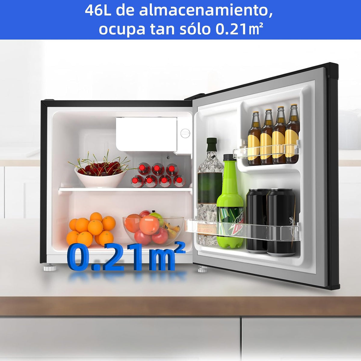 CHIQ Frigorífico Minibar capacidad 46L, Compresor incorporada, Botellero y Compartimiento Congelador, Control de Temperatura regulable, Bajo Nivel de