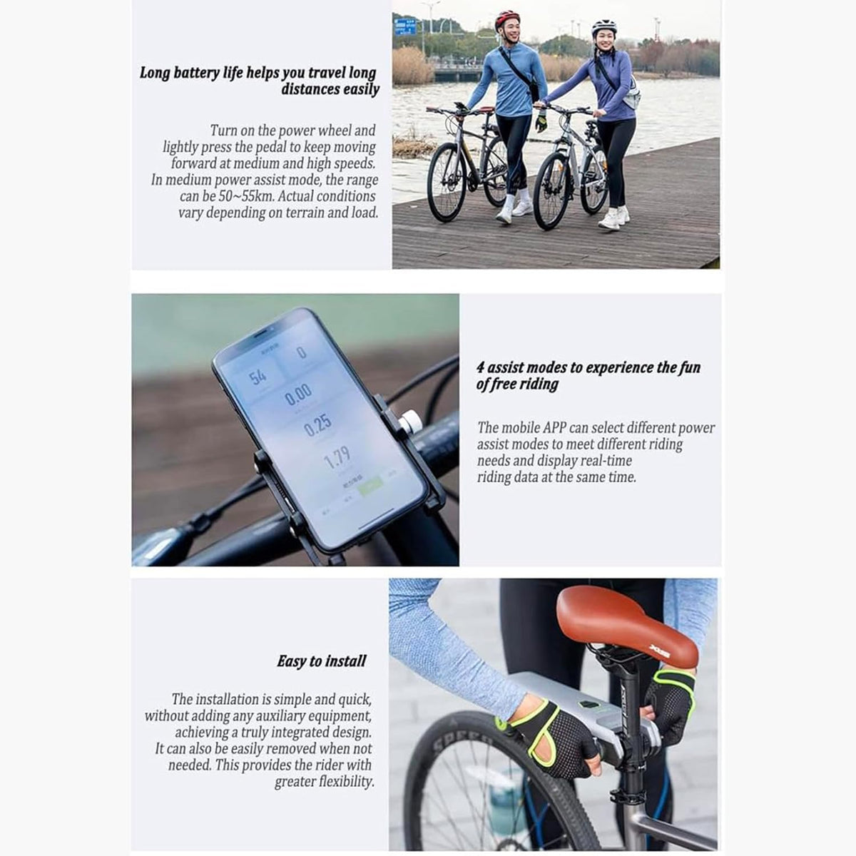 Kit ConversióN Bicicleta EléCtrica + Adaptador Tija SillíN 6 Velocidades, MáX. 15,5 Mph, 2 Kg Ligero De Transportar + Control De AplicacióN, Bueno